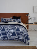 Blue/grey geo reversible duvet cover and pillowcase set, imported from the UK