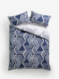 Blue/grey geo reversible duvet cover and pillowcase set, imported from the UK