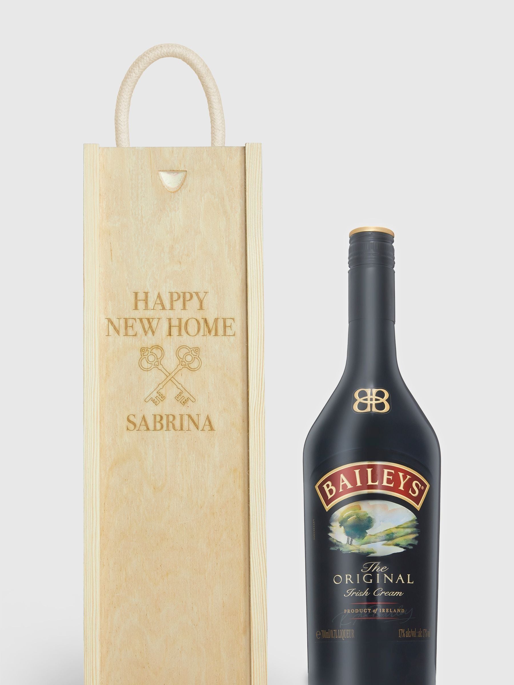 Gifted Drinks personalised new home gift box with Baileys 70cl, imported from the UK