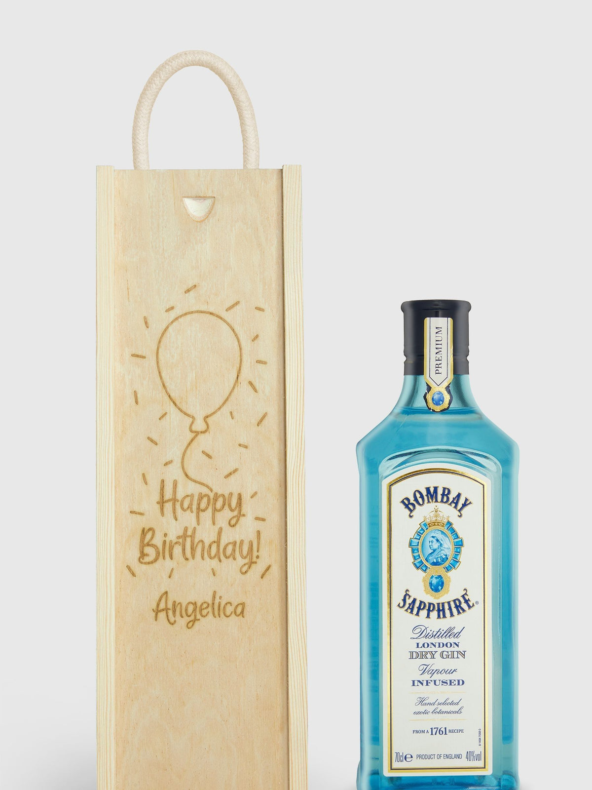 Bombay Sapphire personalised happy birthday gin gift box, imported from the UK