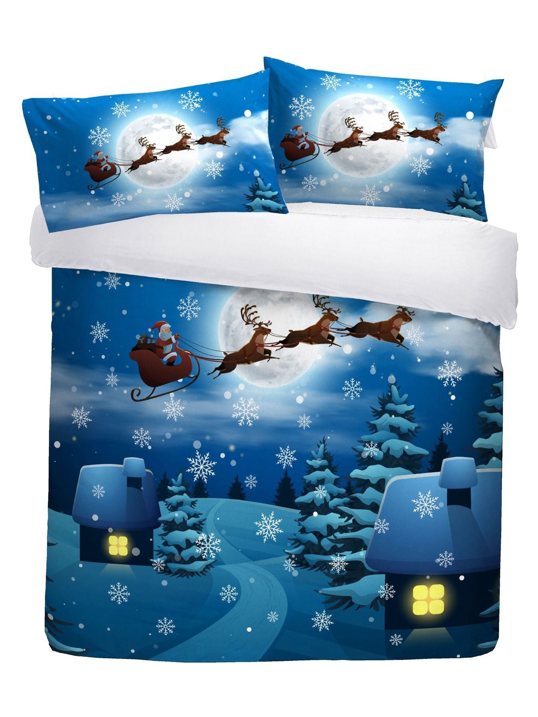 Glow-in-the-dark Blue Santa Christmas duvet cover and pillowcase set - British product