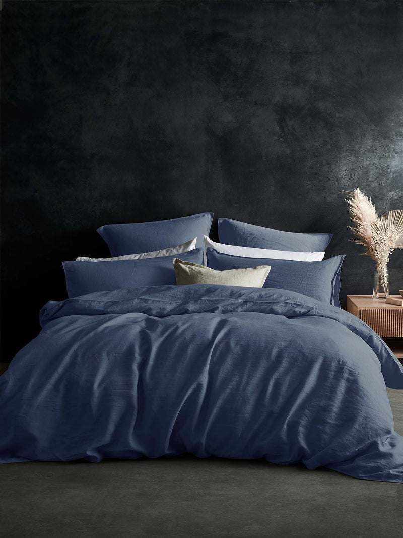 Lazy Linen blue washed fitted sheet, UK version
