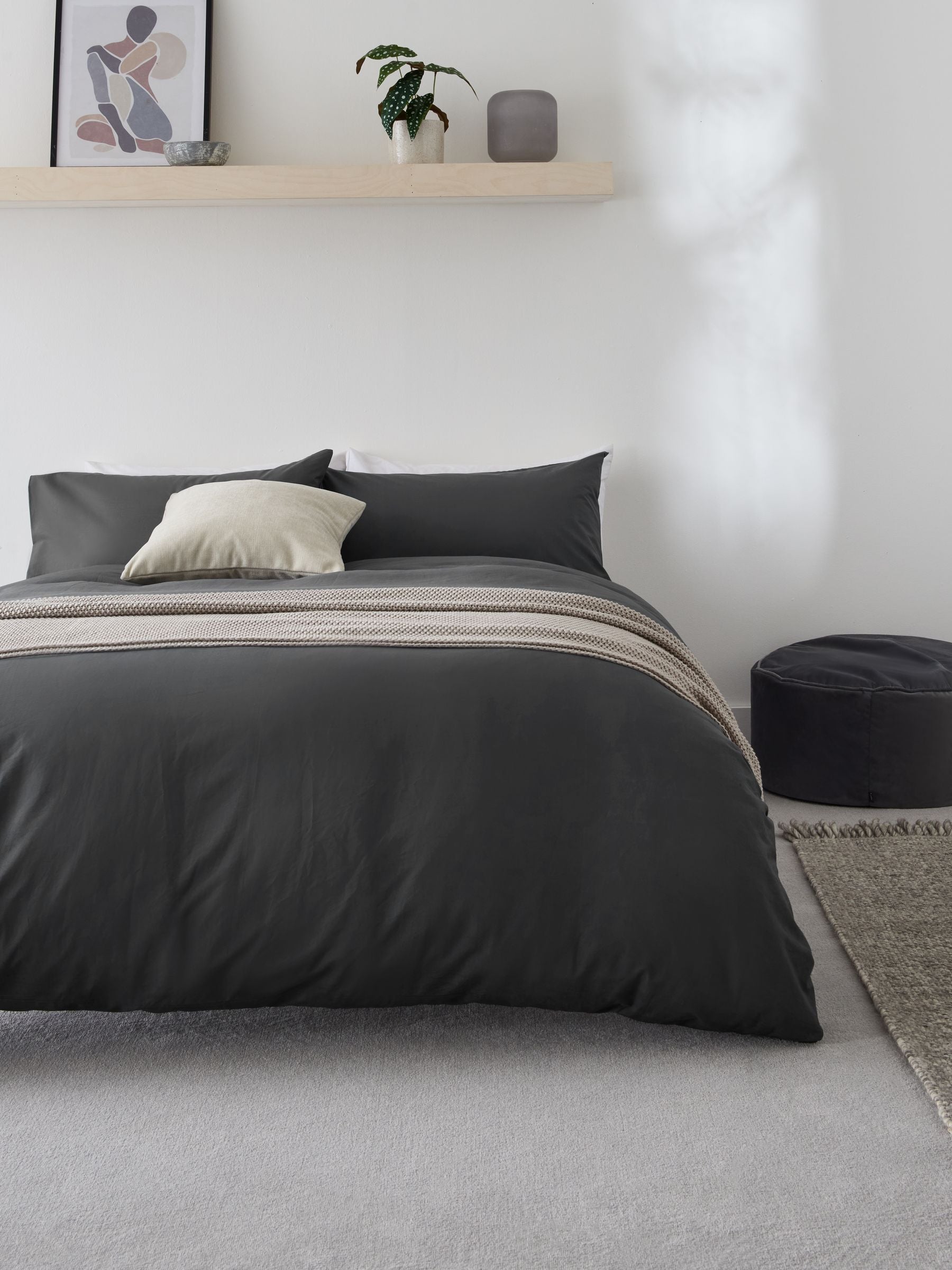 Charcoal grey duvet cover and pillowcase set - British product