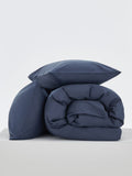 Navy blue polycotton duvet cover and pillowcase set, imported from the UK