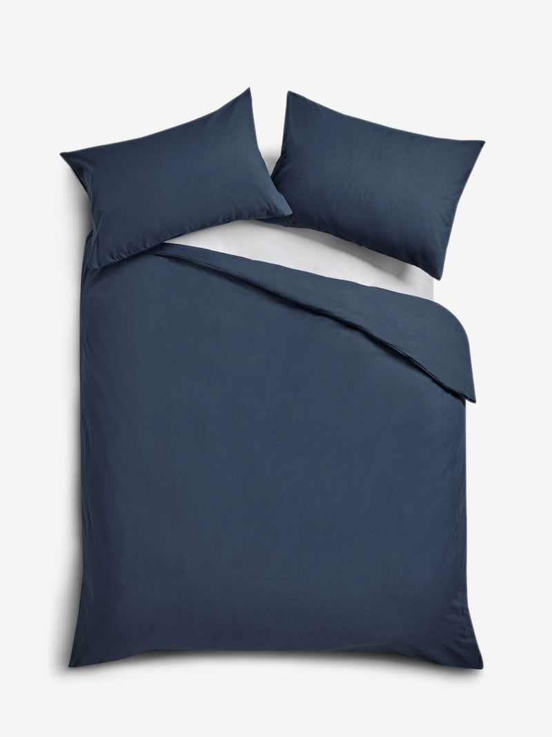 Navy blue polycotton duvet cover and pillowcase set, imported from the UK