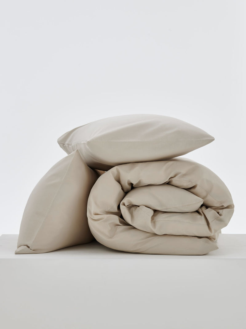 Natural easy care polycotton plain duvet cover and pillowcase set - British product