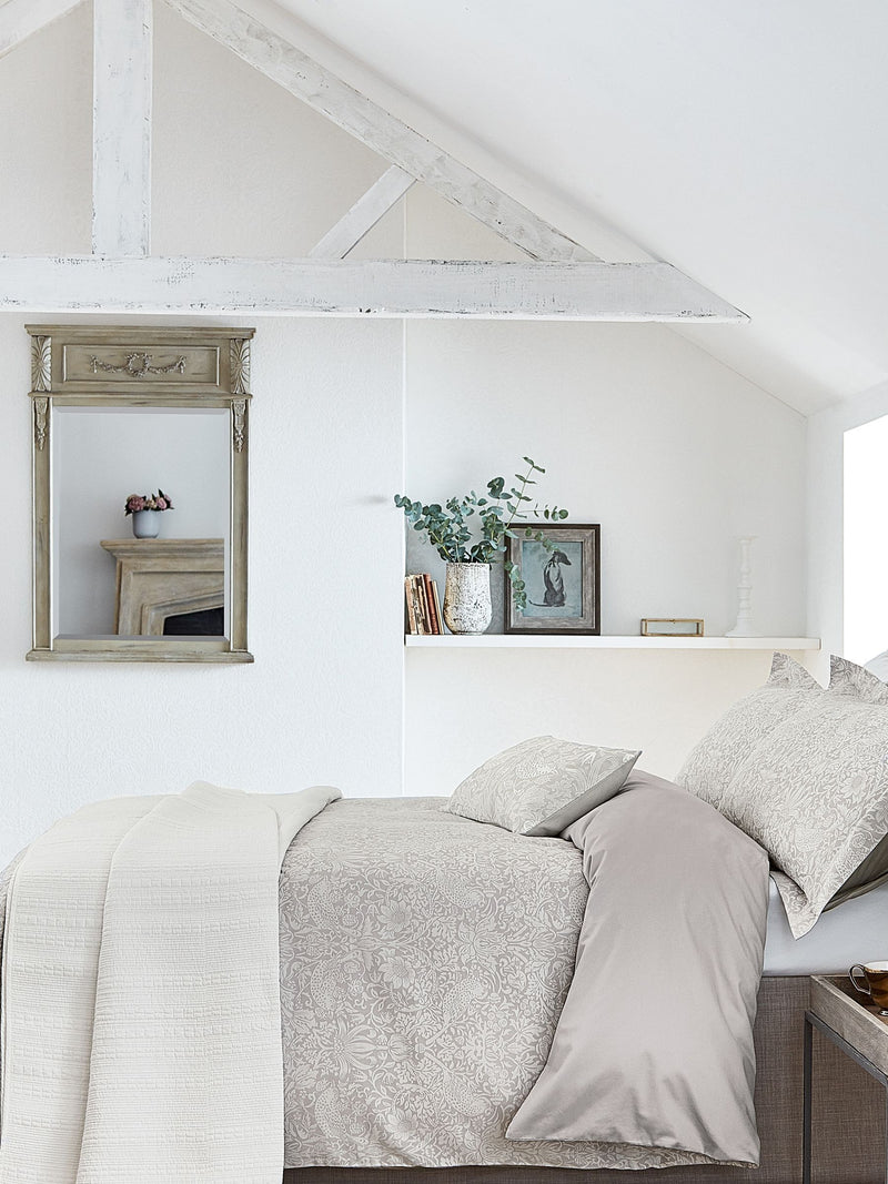 Morris & Co. Pebble Grey Jacquard Duvet Cover, imported from the UK