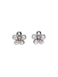 Floral Sterling Silver Earrings with Rose Gold and Diamonds, 12mm Length