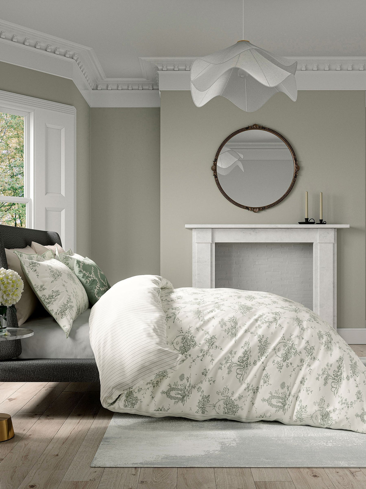 V&A Green Garden Of Love duvet cover and pillowcase set (British brand)