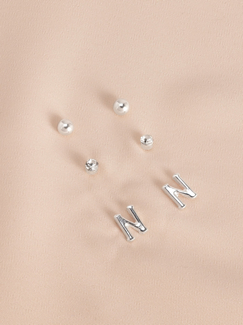 Silver tone initial stud earrings pack (British brand)