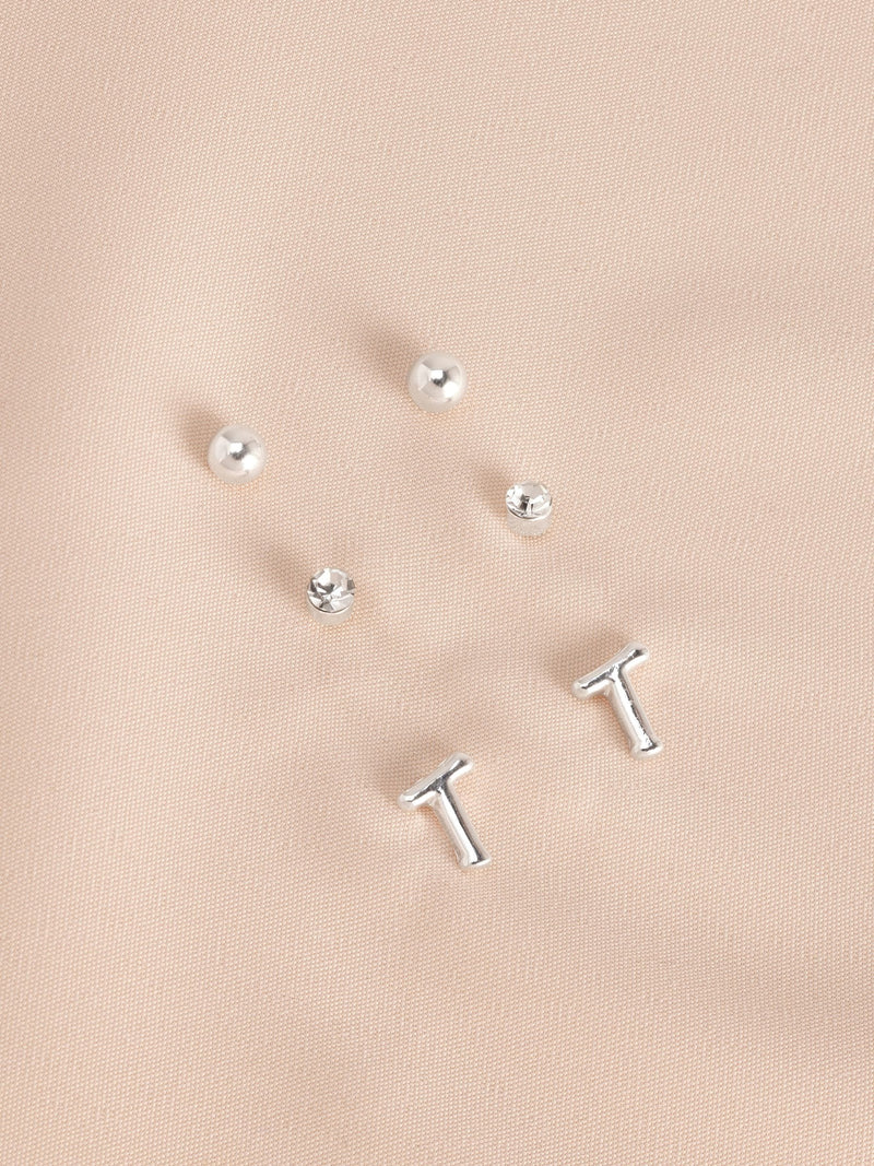 Silver tone initial stud earrings pack (British brand)