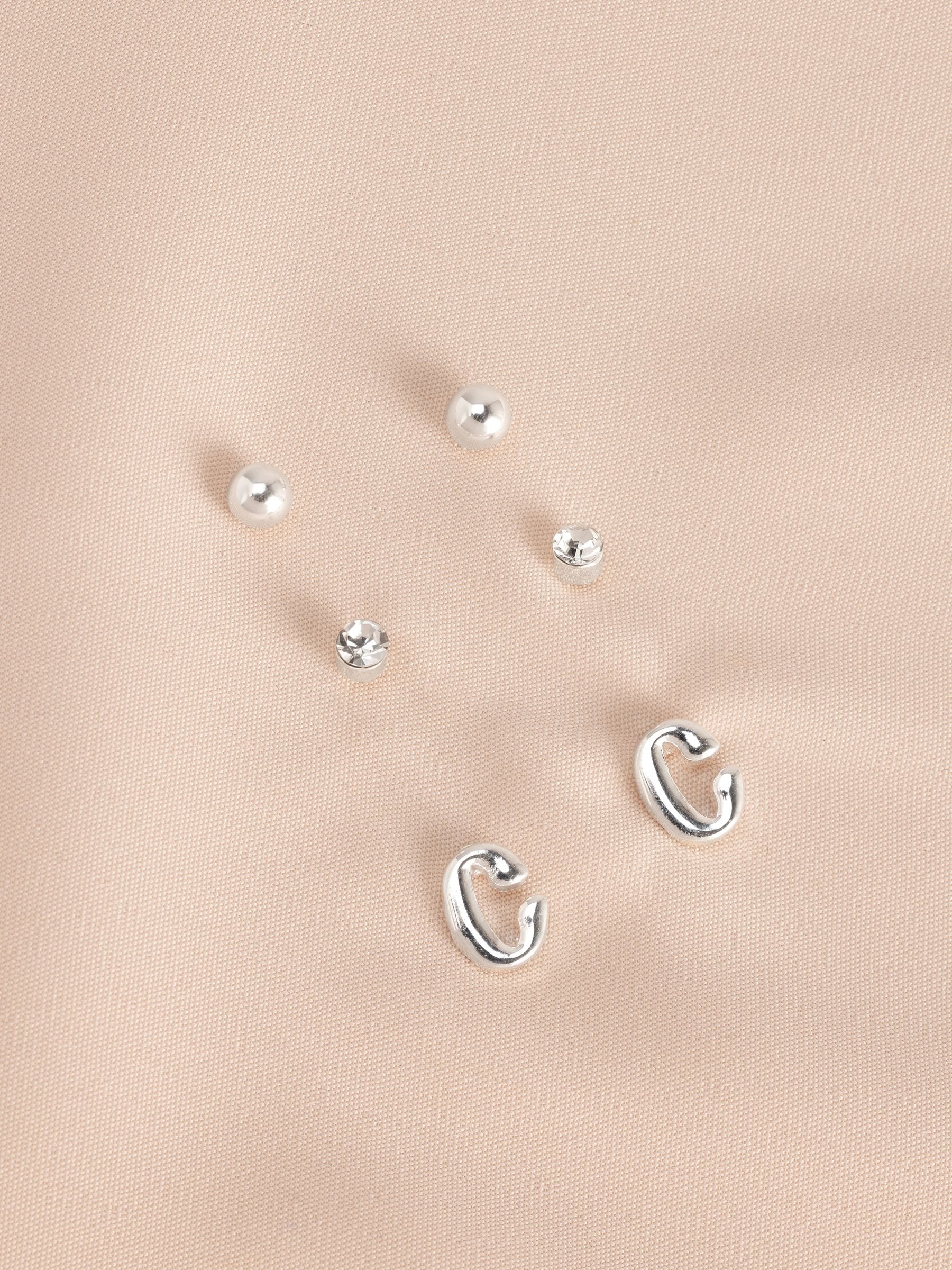 Silver tone initial stud earrings pack (British brand)