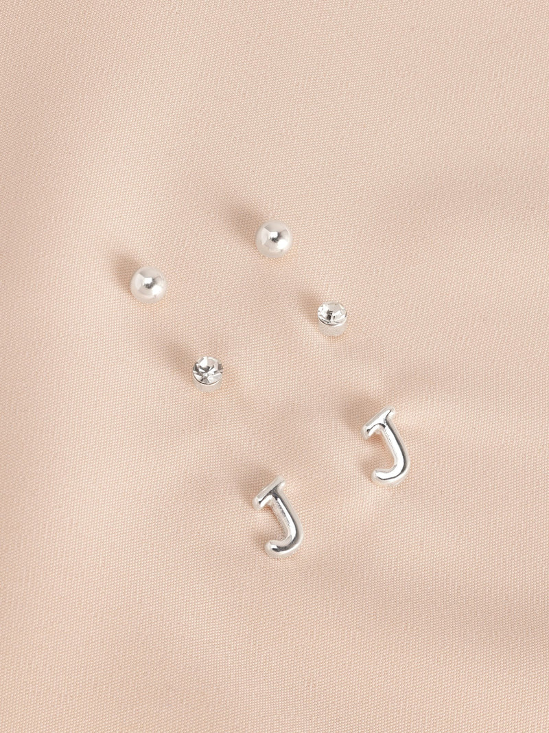 Silver tone initial stud earrings pack (British brand)