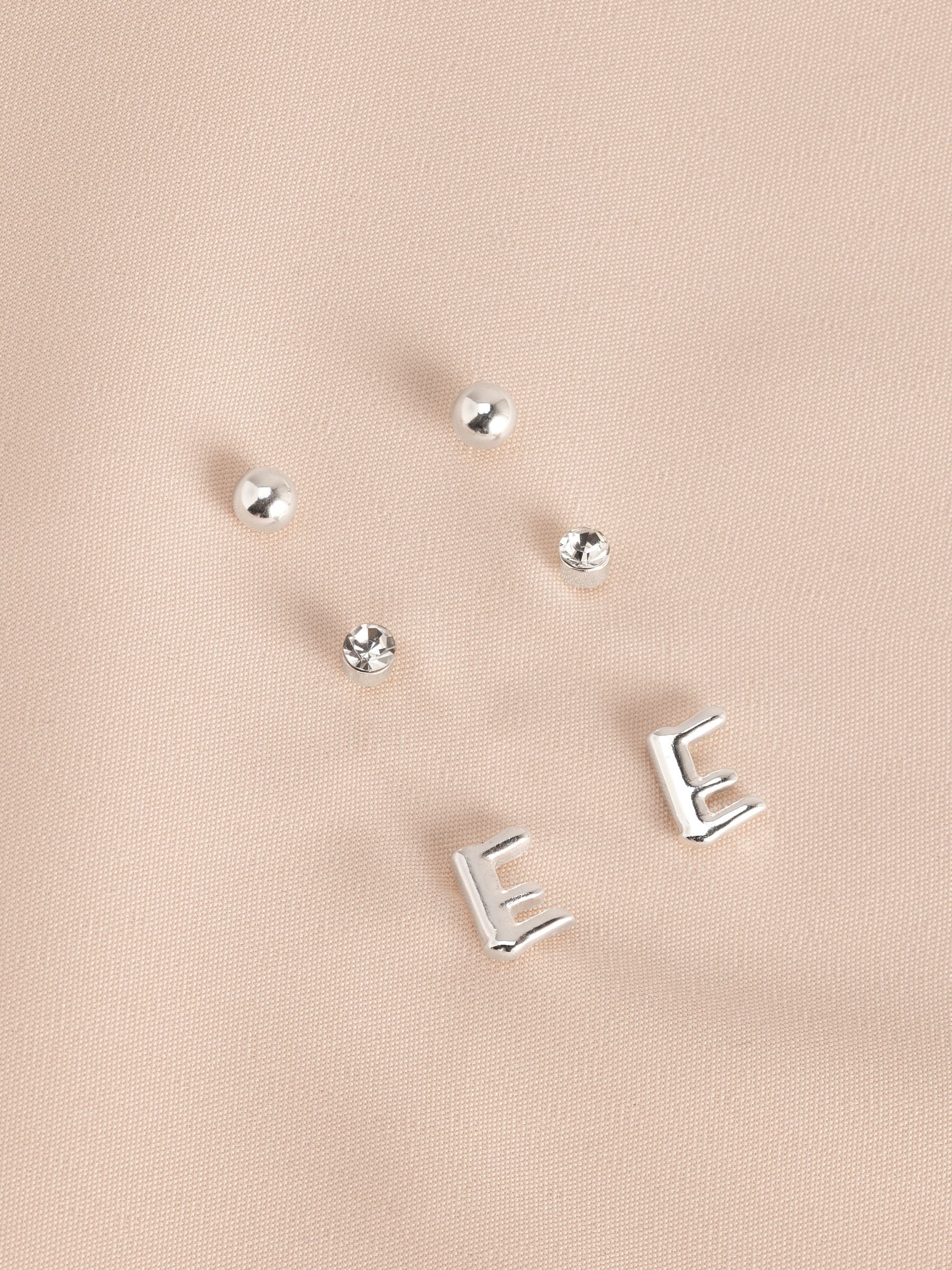 Silver tone initial stud earrings pack (British brand)