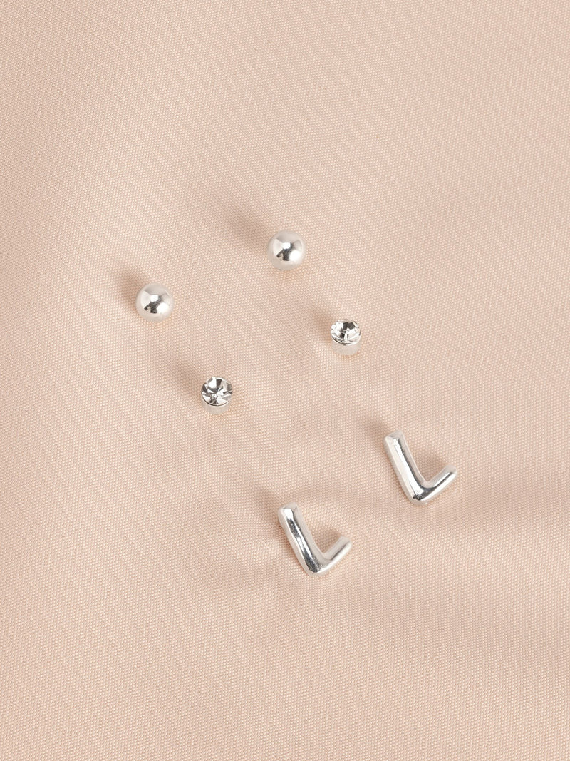 Silver tone initial stud earrings pack (British brand)