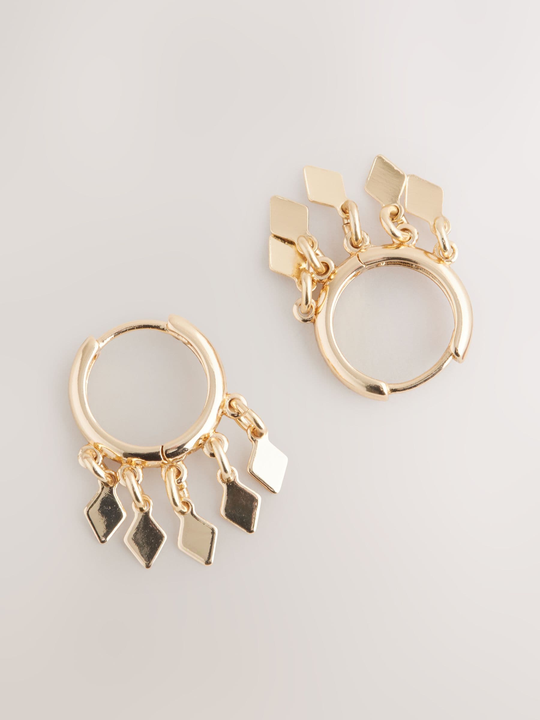 Gold tone mini charm hoop pierced earrings, UK version