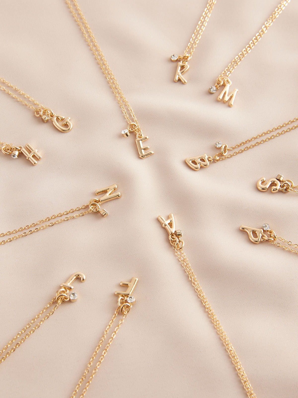 Gold tone initial necklace with letter pendant, UK version