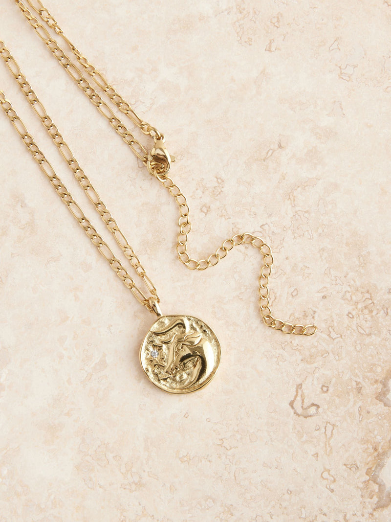 Gold tone waterproof stainless steel zodiac necklace, UK version