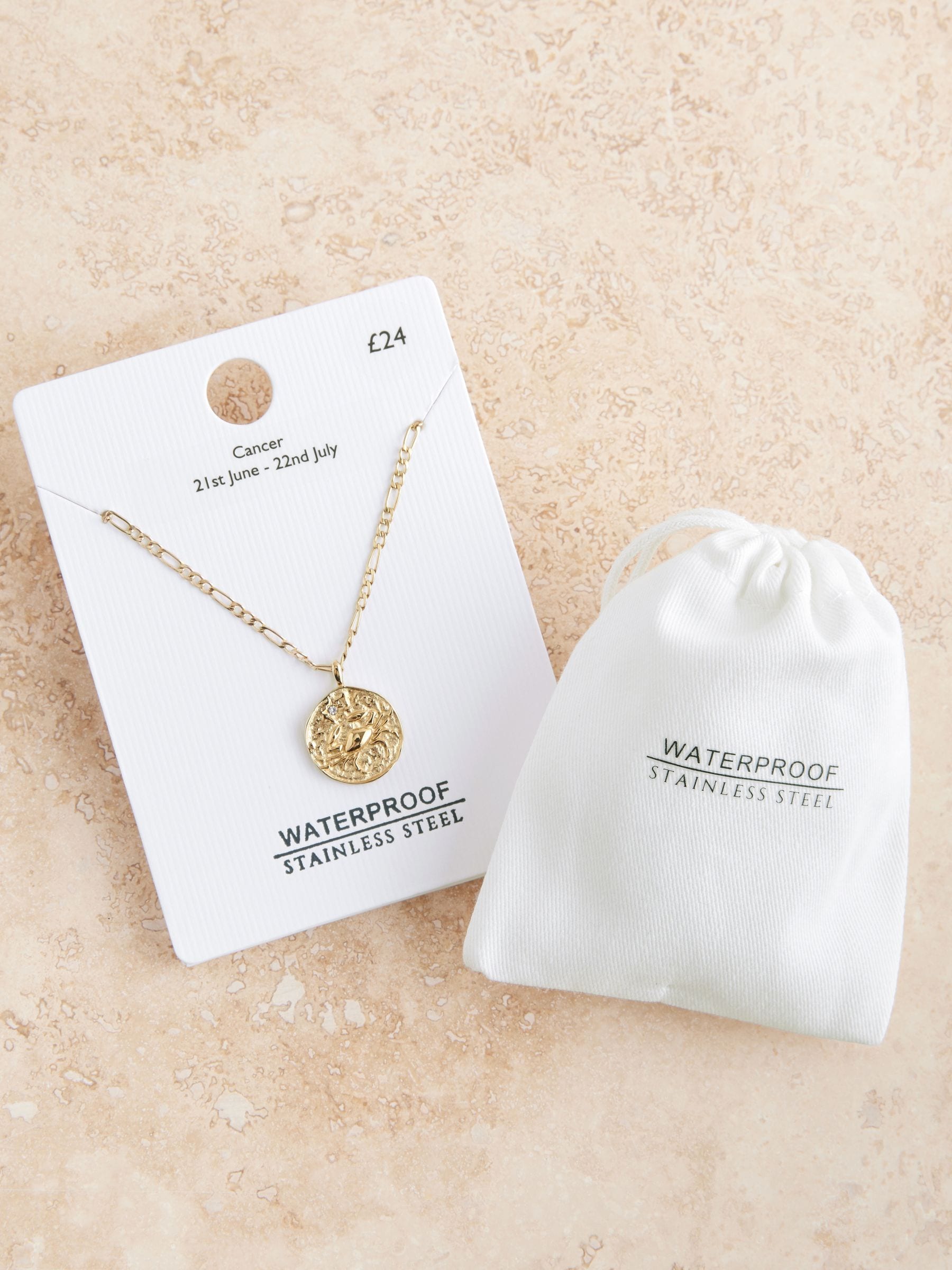 Gold tone waterproof stainless steel zodiac necklace, UK version