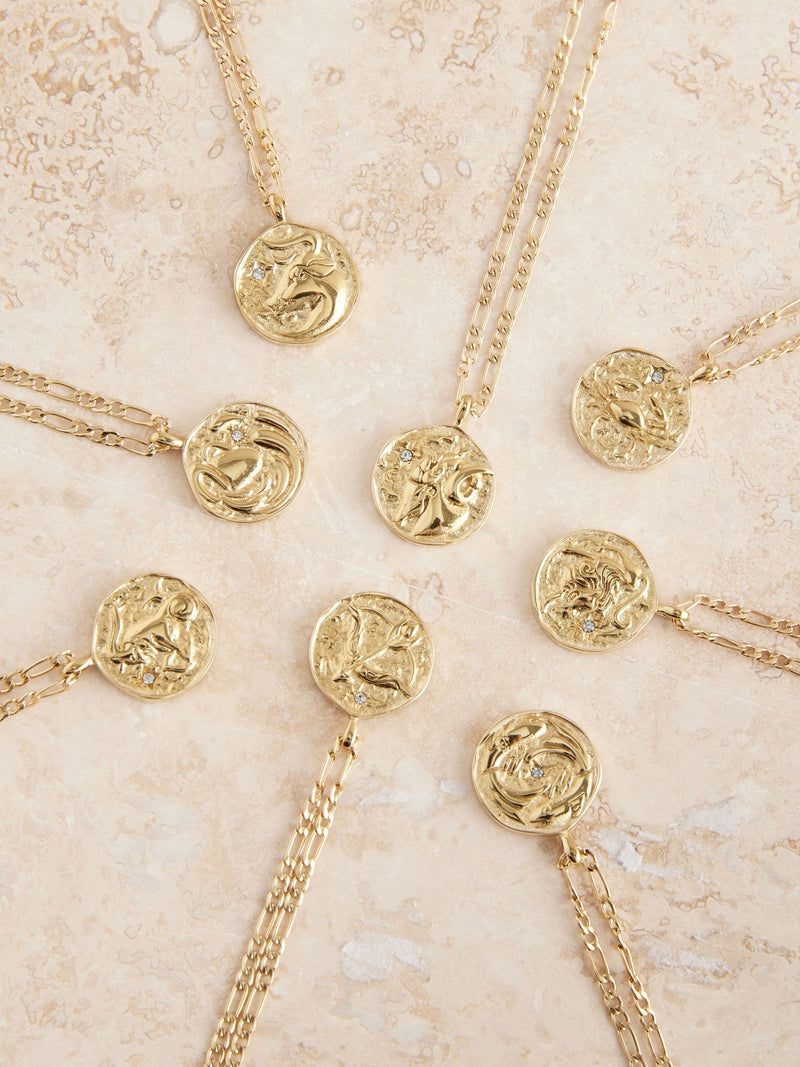 Gold tone waterproof stainless steel zodiac necklace, UK version