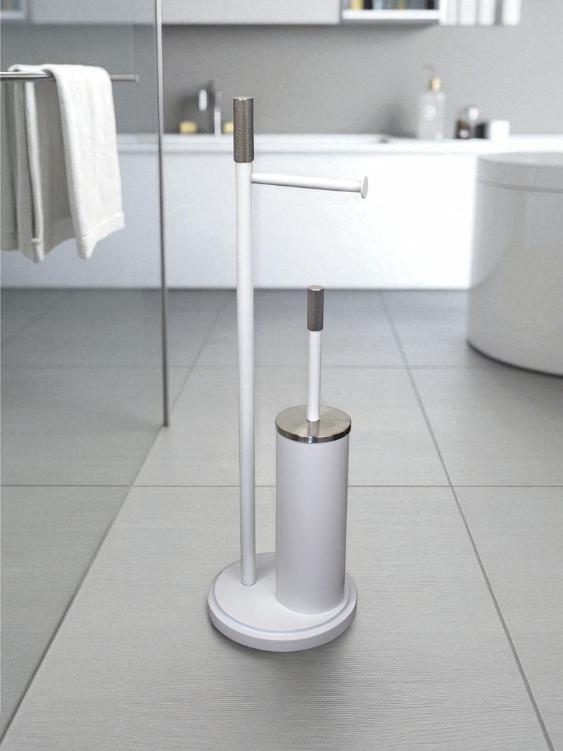 Showerdrape White Chester Toilet Roll & Brush Combo Set