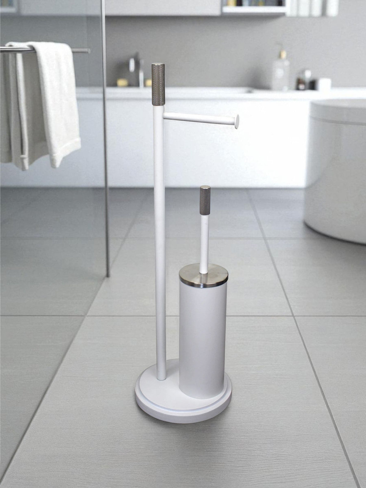 Showerdrape White Chester Toilet Roll & Brush Combo Set