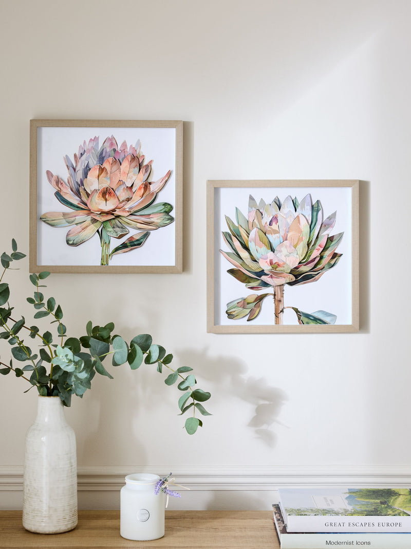 Set of 2 Pink 3D Floral Print Protea Wall Art
