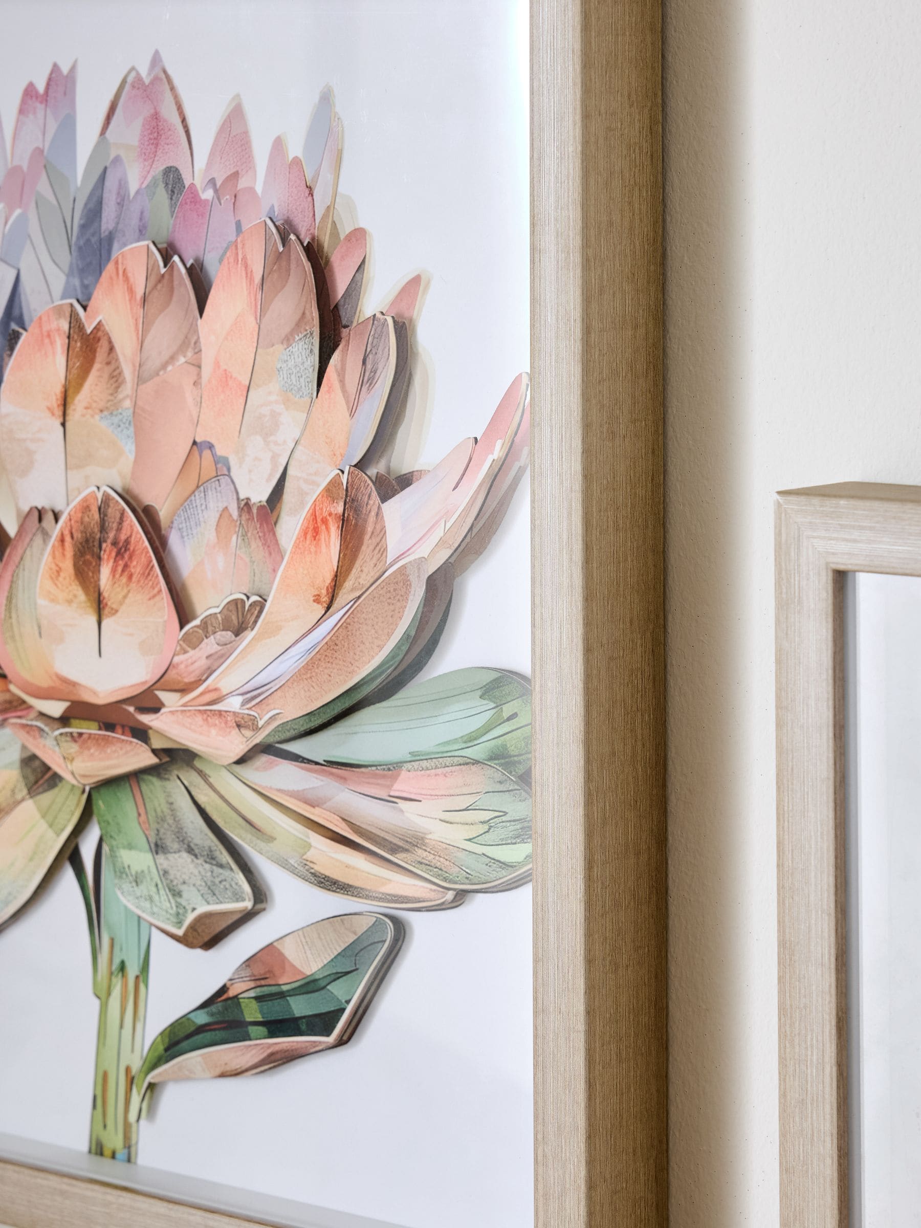 Set of 2 Pink 3D Floral Print Protea Wall Art