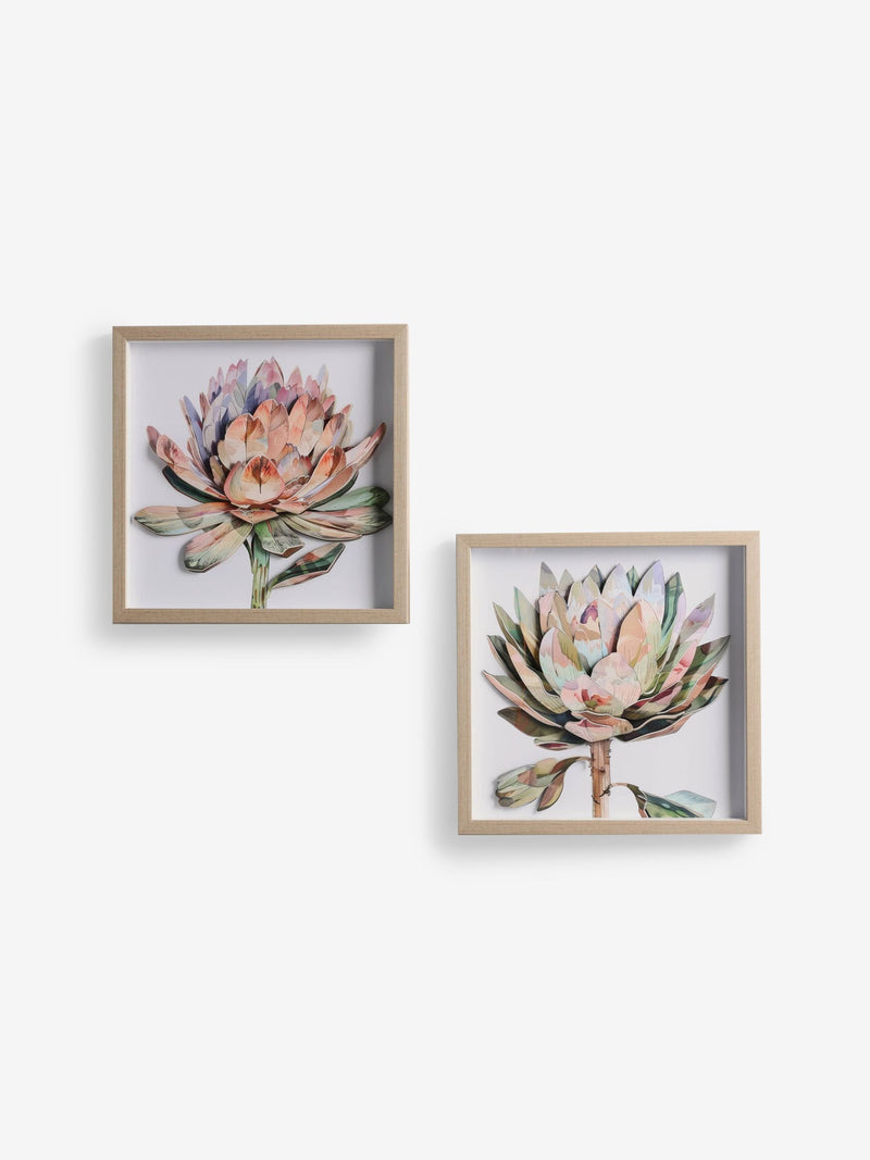 Set of 2 Pink 3D Floral Print Protea Wall Art