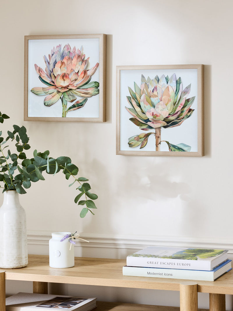 Set of 2 Pink 3D Floral Print Protea Wall Art