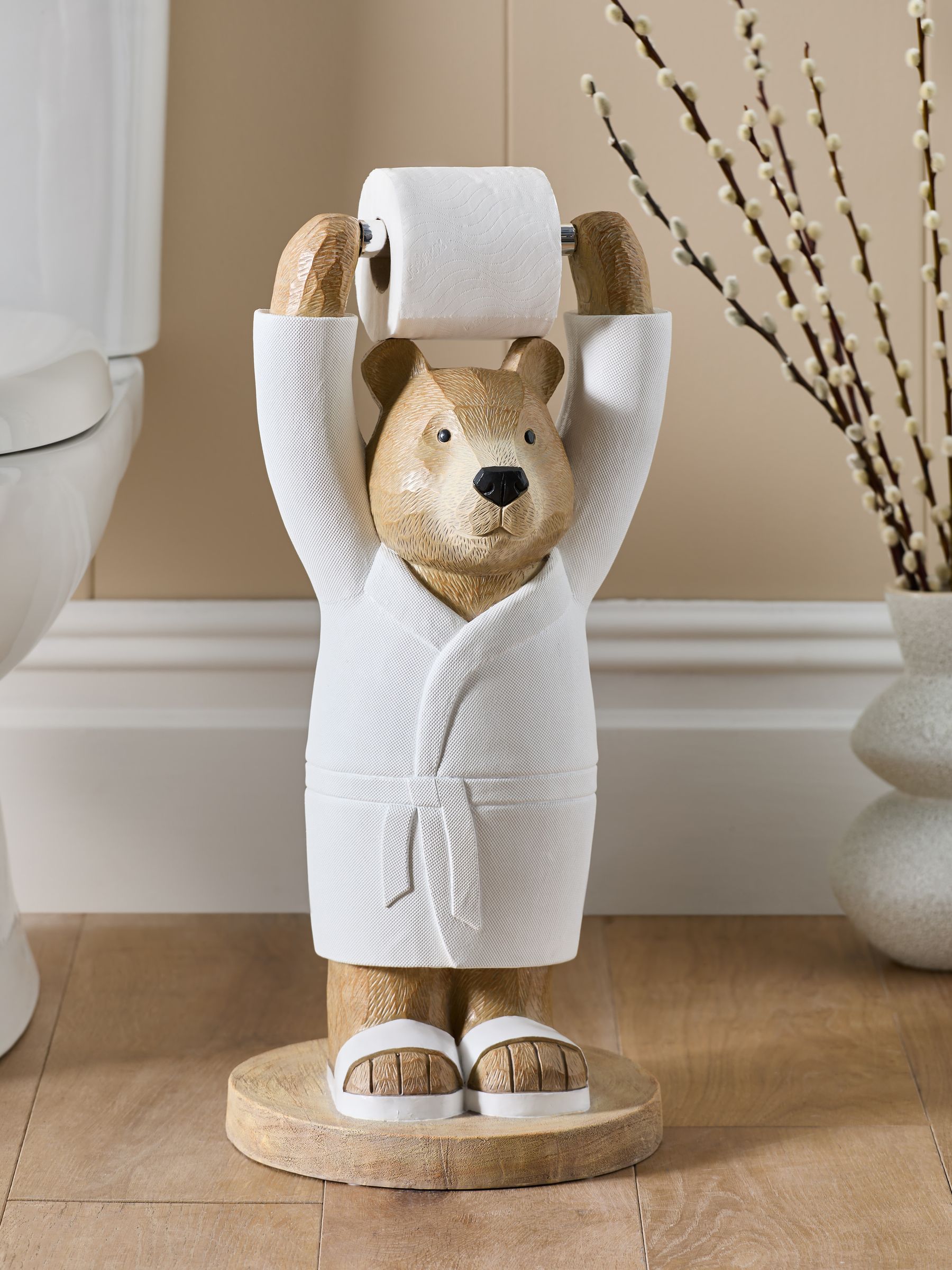 Natural Bertie Bear Toilet Roll Holder Storage