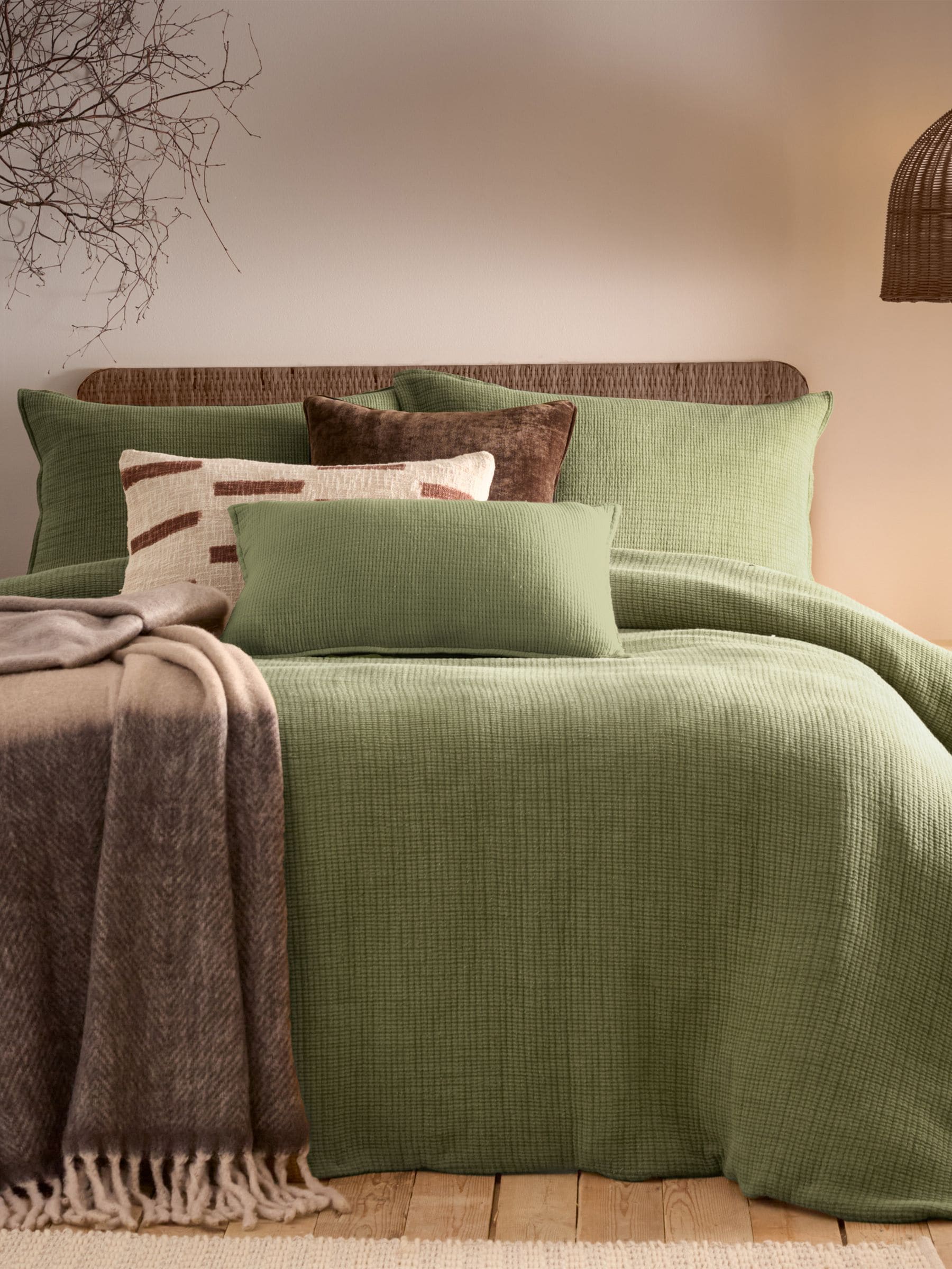 Khaki green Ribble washed cotton duvet cover and pillowcase set (British brand)