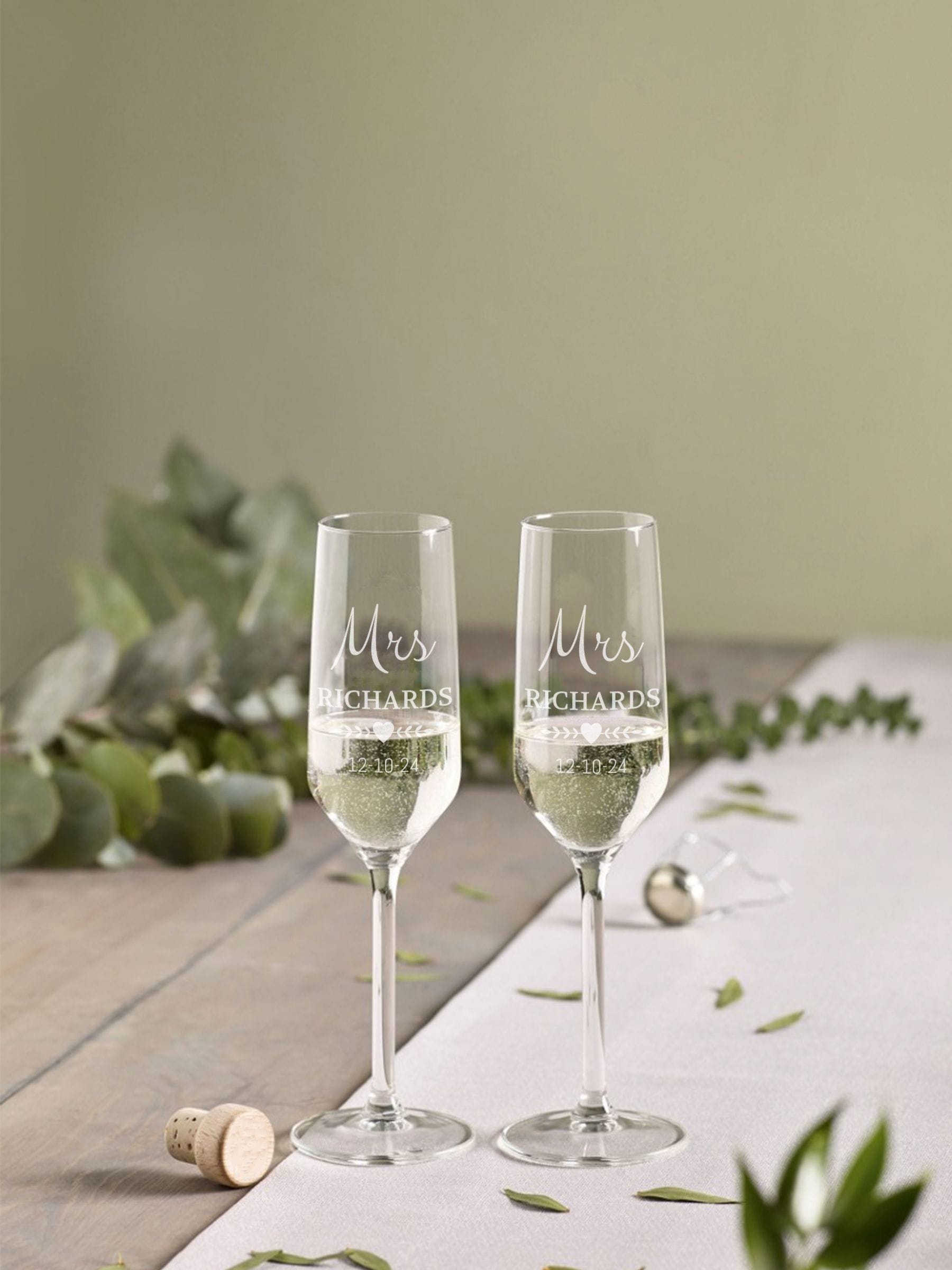Loveabode personalised champagne flute glasses set of 2, imported from the UK