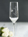 Loveabode personalised single champagne glass 7.75oz, imported from the UK