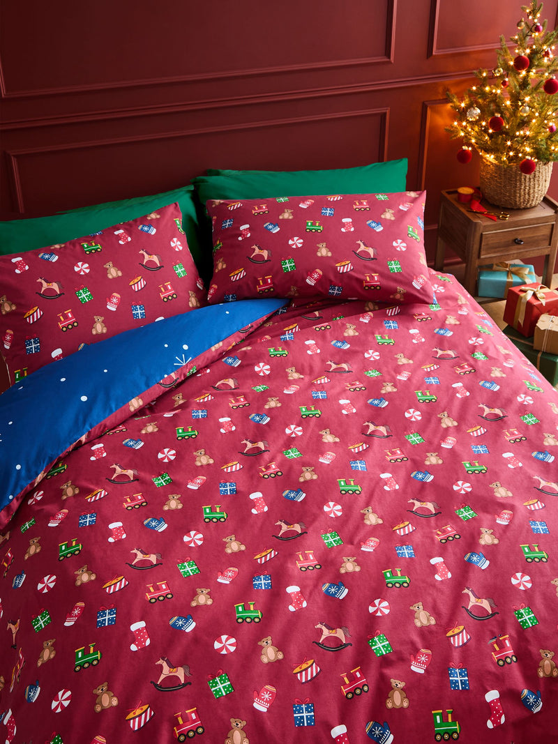 Catherine Lansfield Navy Blue Christmas Santa's Workshop Duvet Cover Set - British product