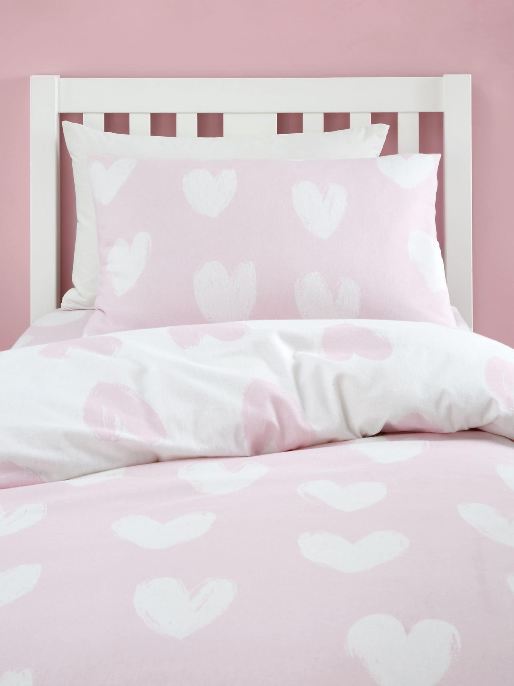 Catherine Lansfield pink supersoft brushed cotton hearts duvet cover set - British product