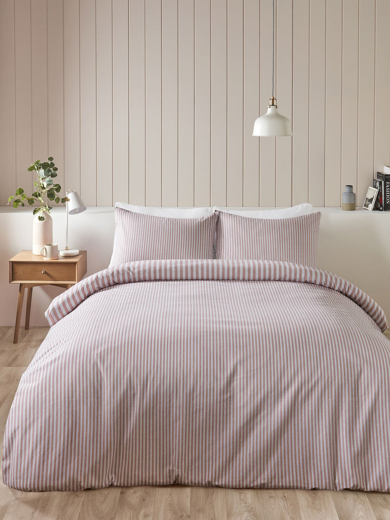 Catherine Lansfield blush pink reversible stripe duvet cover set - British product