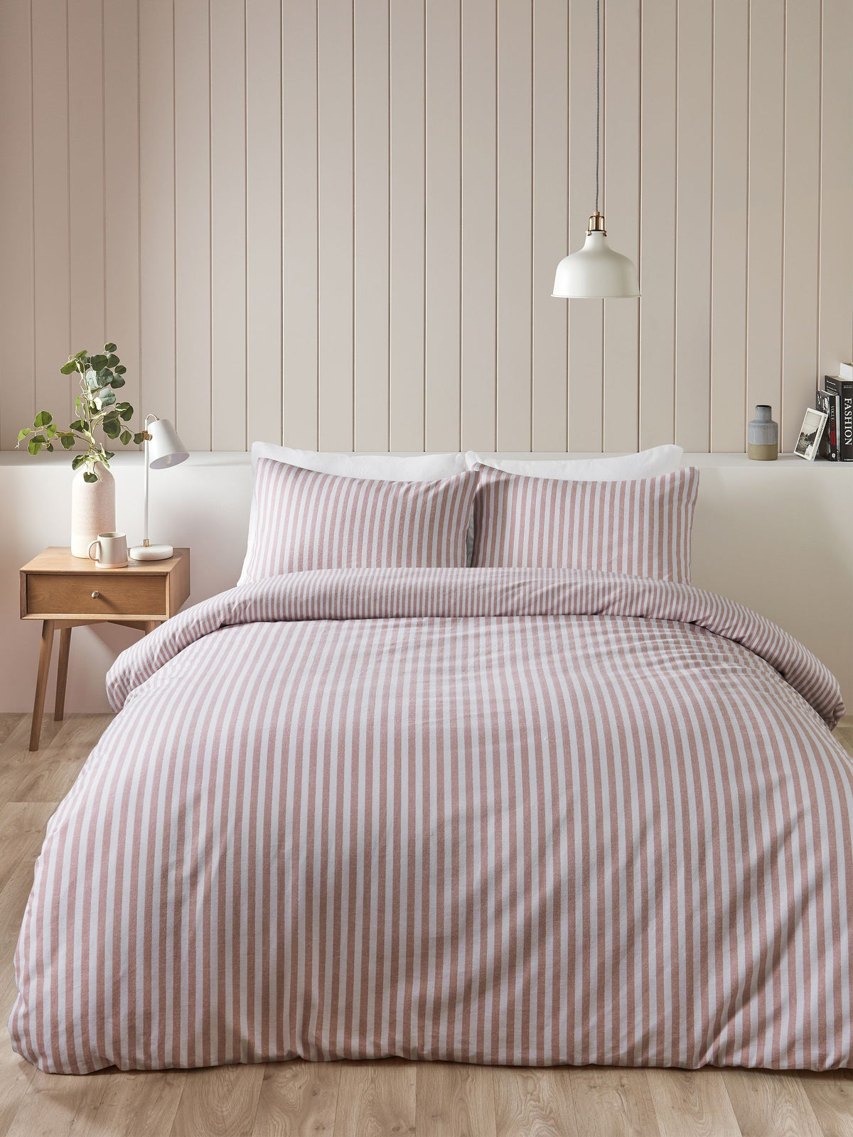 Catherine Lansfield blush pink reversible stripe duvet cover set - British product