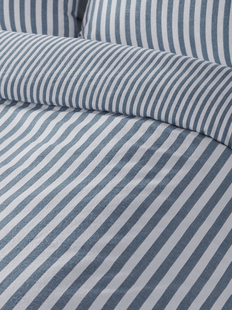Catherine Lansfield Chambray blue reversible stripe duvet cover set - British product