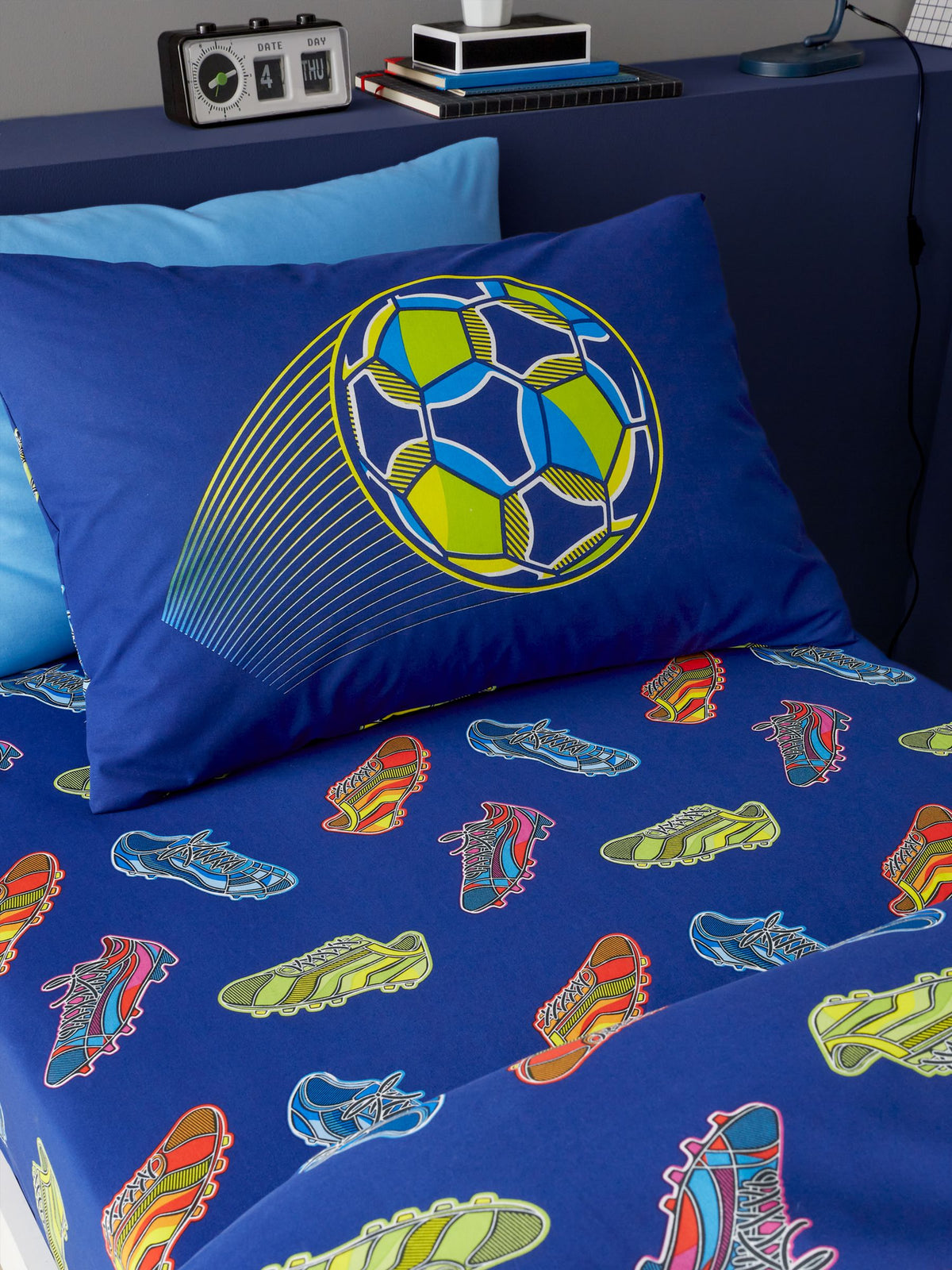Catherine Lansfield navy blue bright football fitted bed sheet - British product
