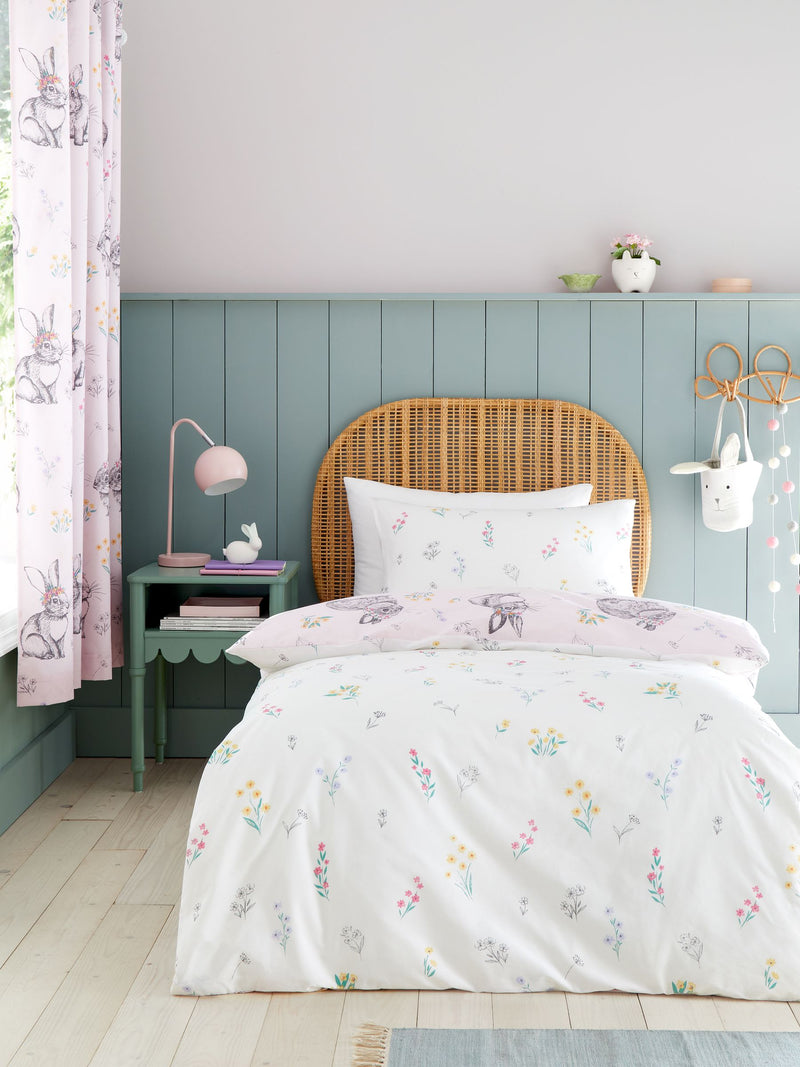 Catherine Lansfield Pink Bunny Tail Ditsy Flower Reversible Duvet Cover Set