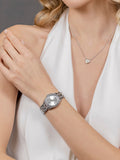 Spirit Ladies silver tone bracelet watch and heart-shaped stone necklace set (British brand)