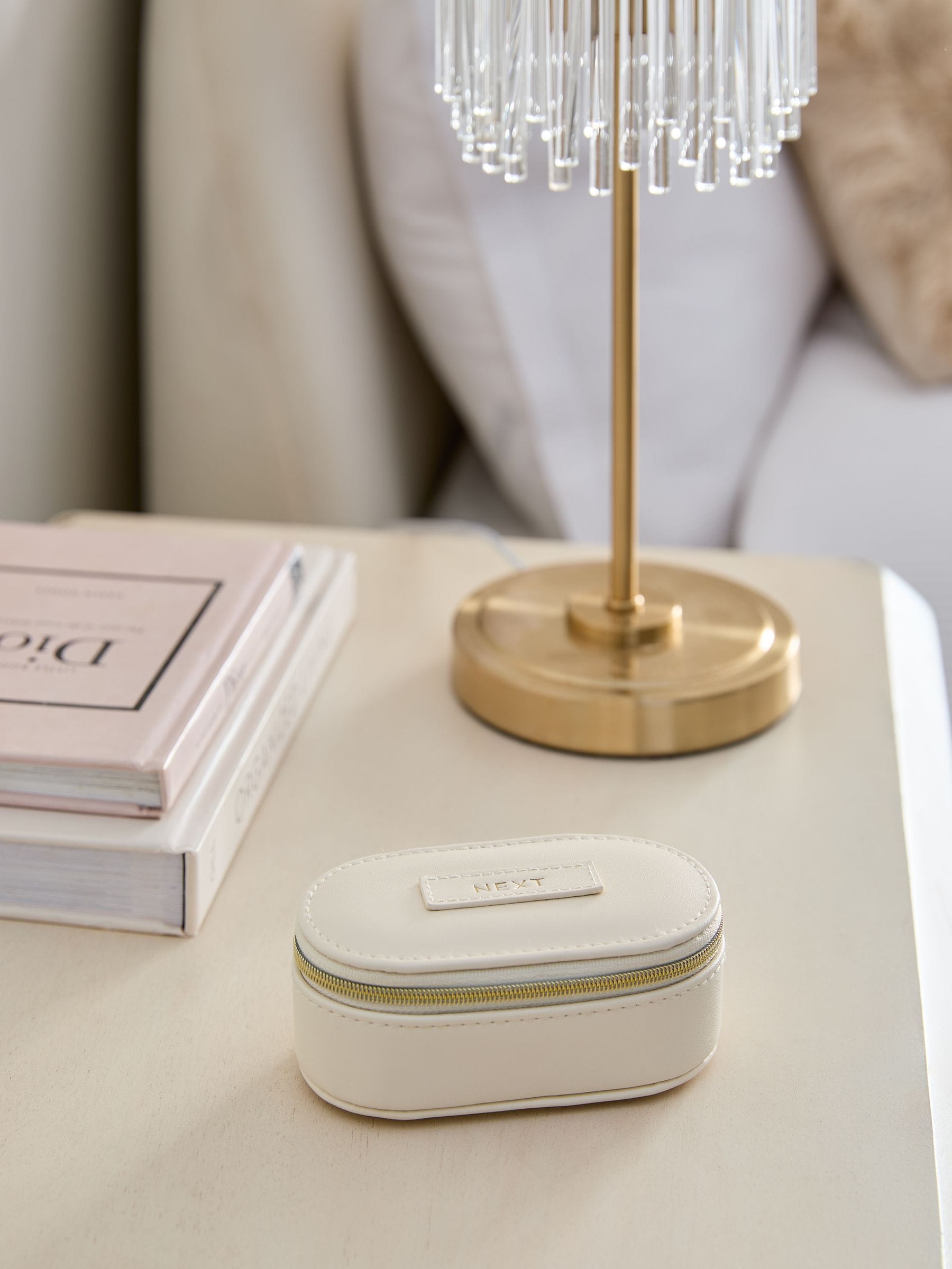 Off-White mini travel jewellery box, imported from the UK
