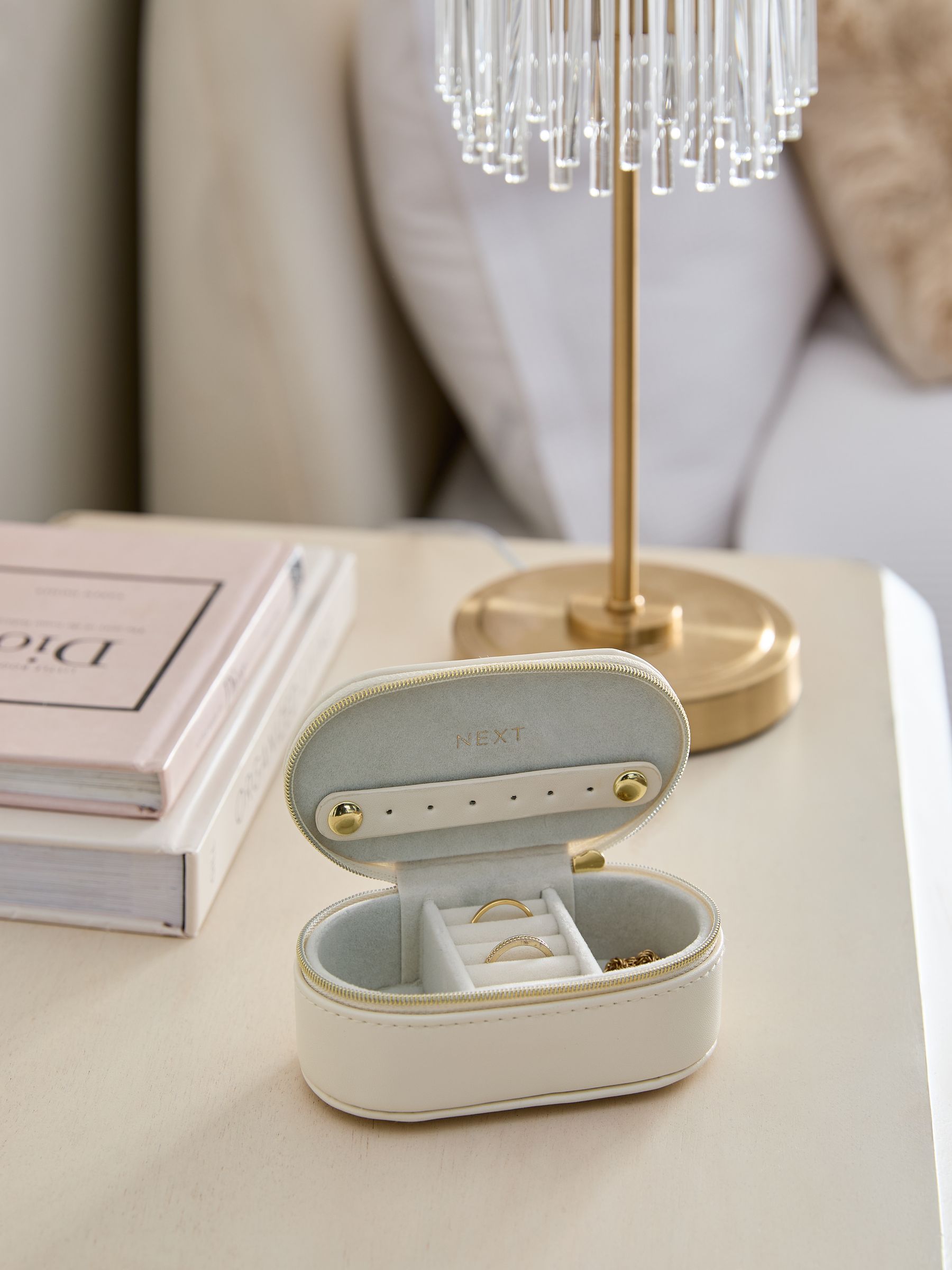Off-White mini travel jewellery box, imported from the UK