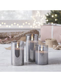 Lights4fun TruGlow® Smoked Grey LED Glass Candle Trio
