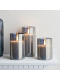 Lights4fun TruGlow® Smoked Grey LED Glass Candle Trio