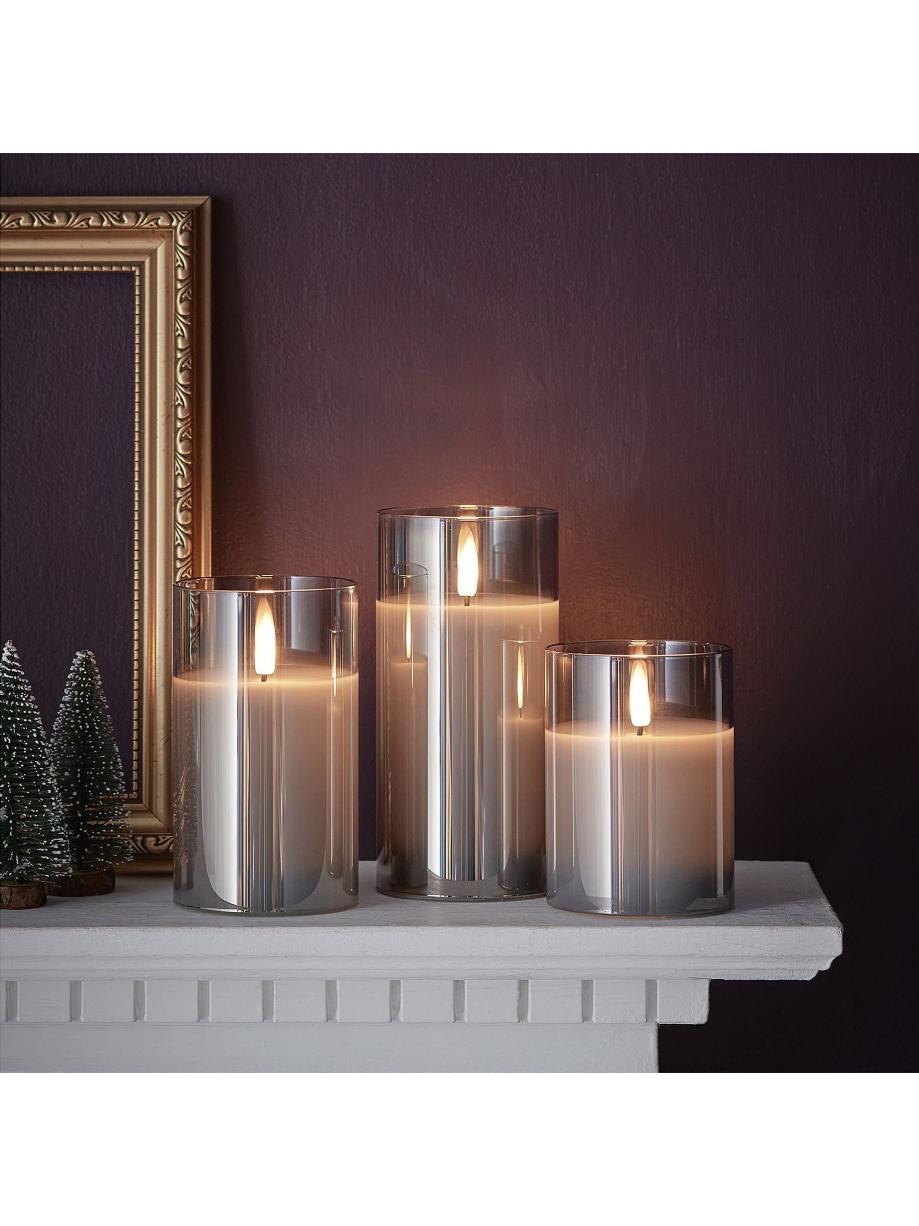 Lights4fun TruGlow® Smoked Grey LED Glass Candle Trio