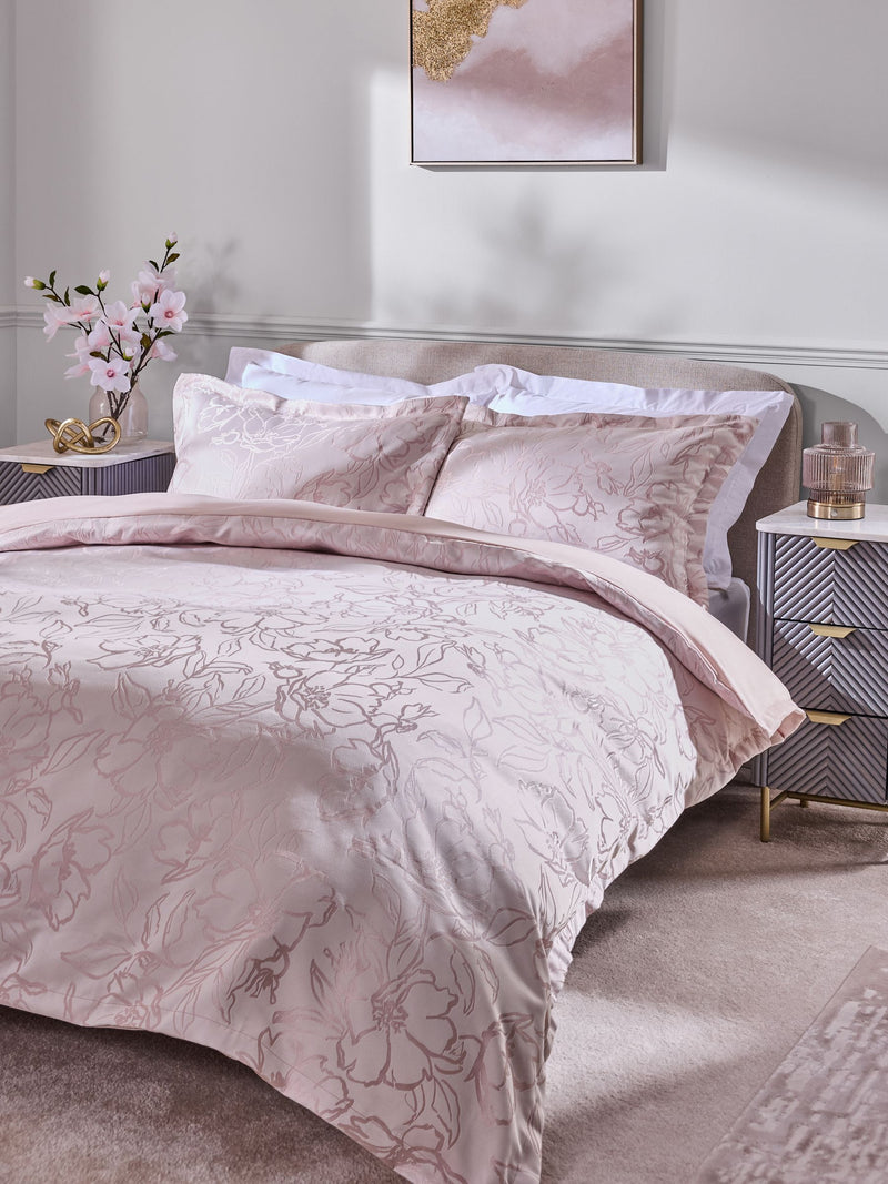 Lipsy pink floral Jacquard duvet cover and pillowcase set, UK version
