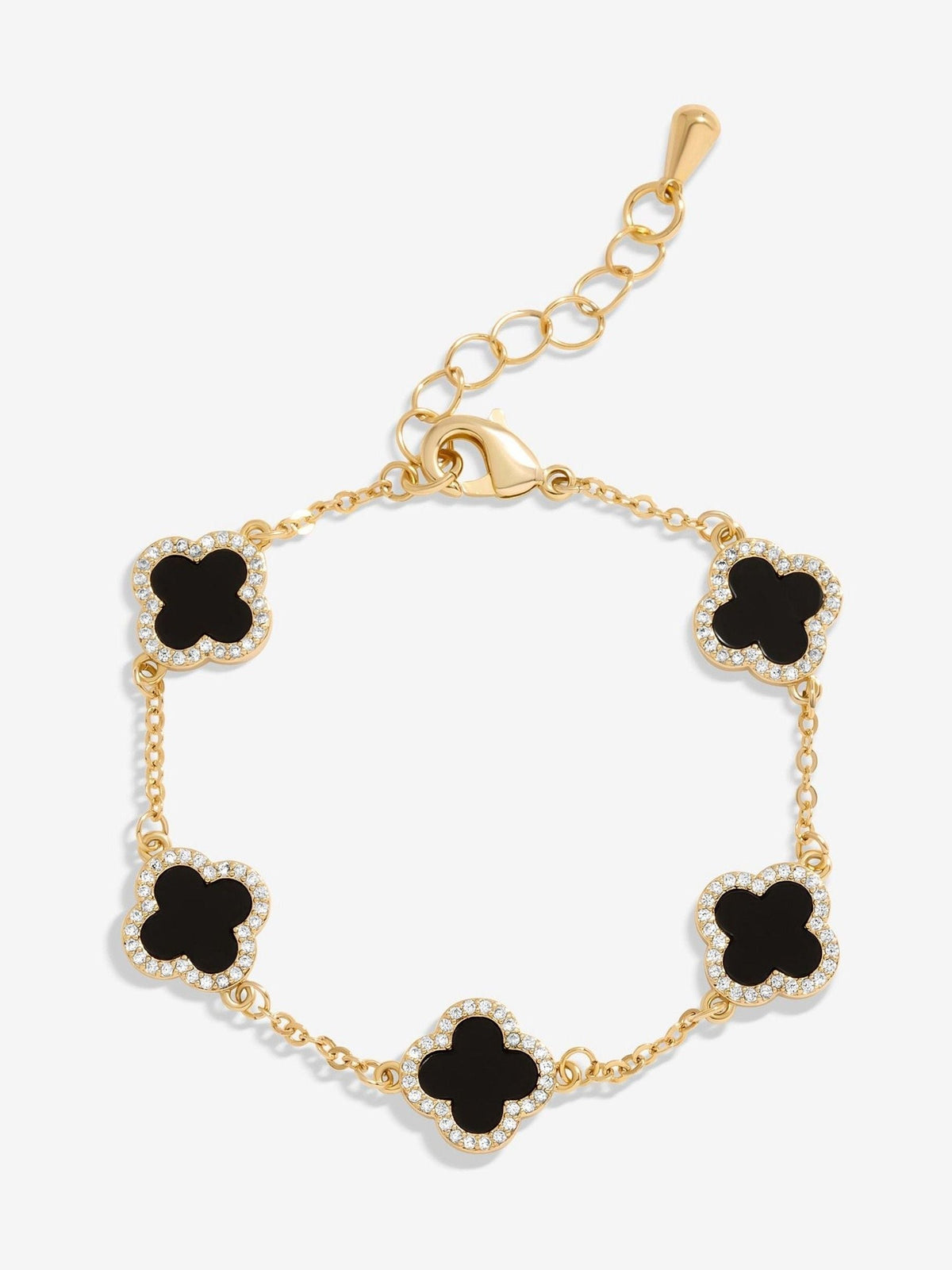 Jon Richard gold tone jet enamel clover bracelet 178mm, UK version