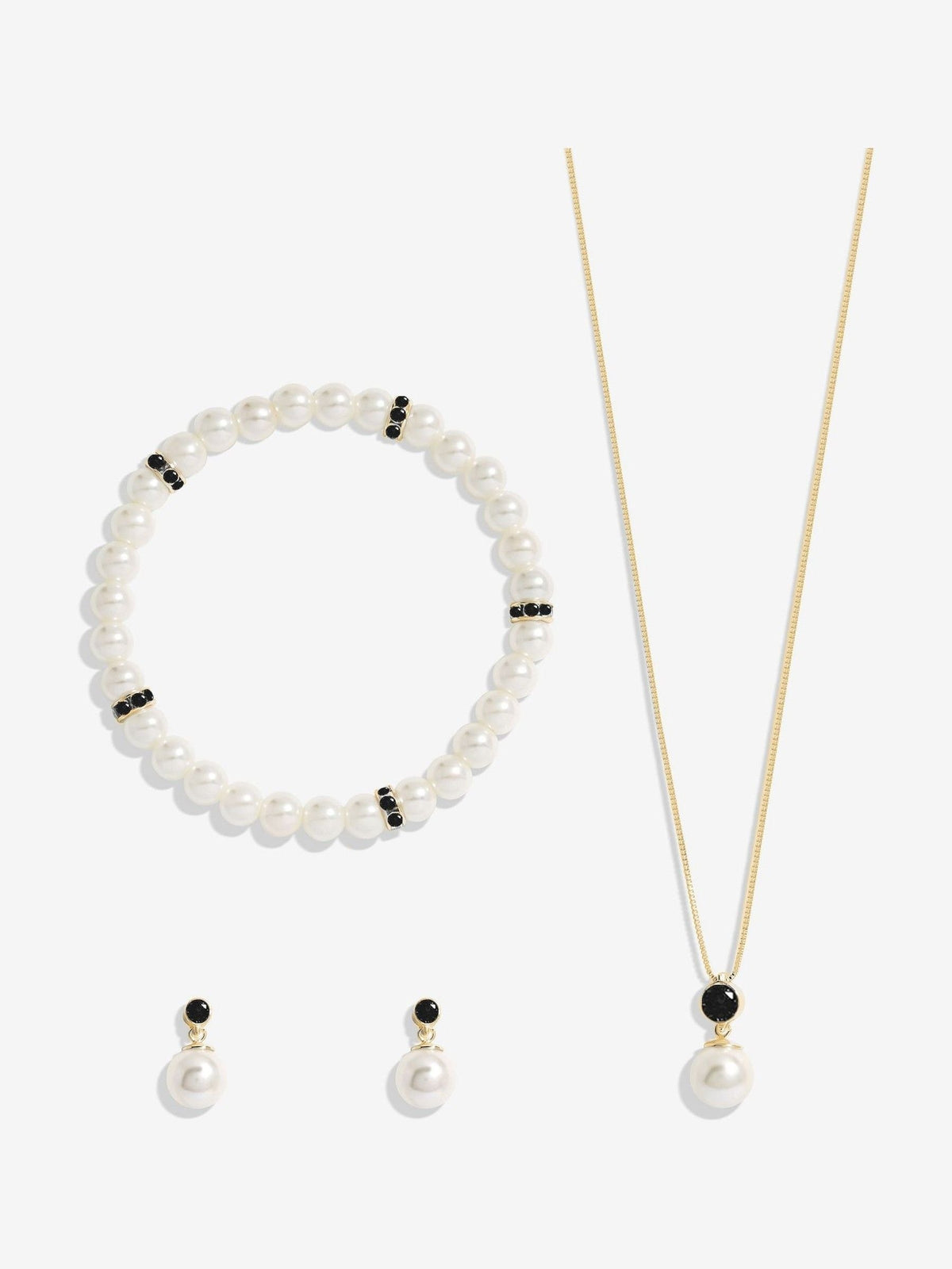 Gold-Tone Plated Jet and Pearl Trio Jewellery Set with Gift Box